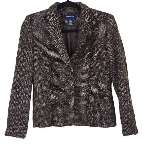 Ann Taylor Jackets & Blazers - Ann Taylor Tweed Blazer Size 10P Wool Blend Lined Short Length Brown Petites